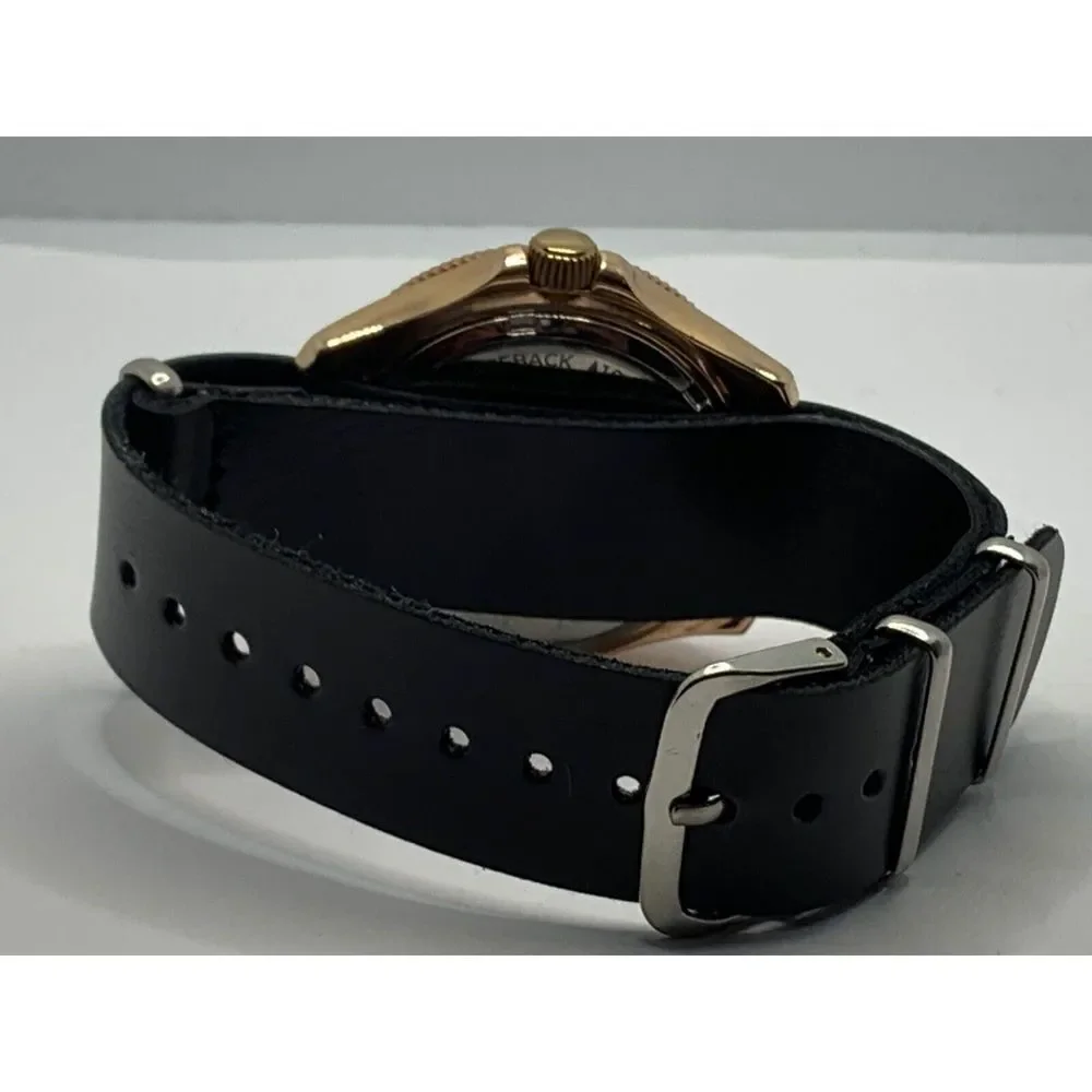 Fossil AM4616 Women's Black Leather Analog Beige Horne Dial Quartz Watch JD261